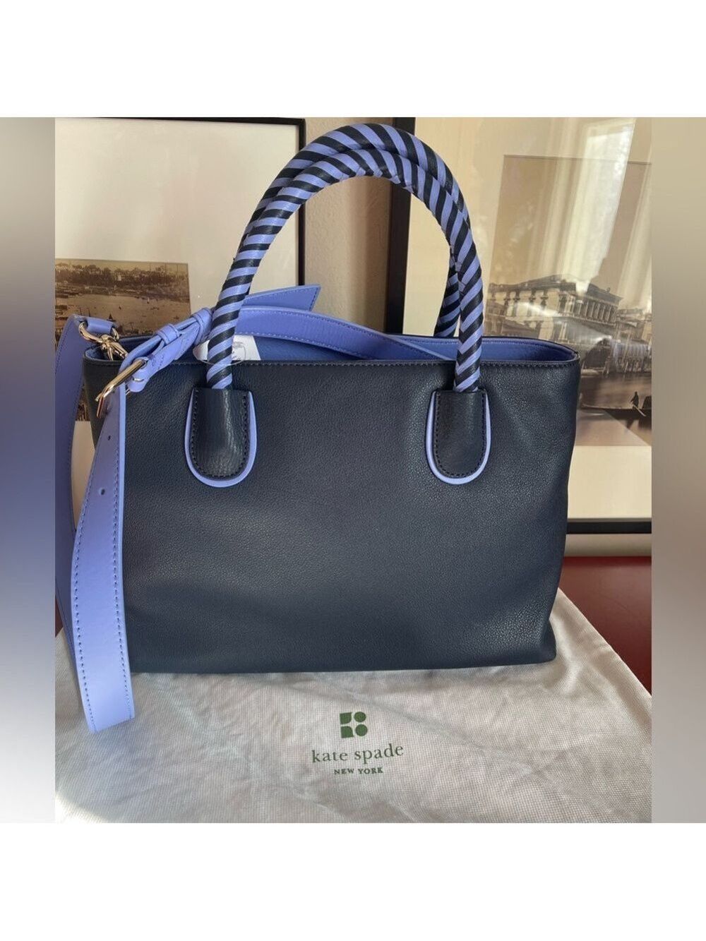 Kate Spade Navy Blue Color Block Pebble Leather Bag NWT - Picture 4 of 16